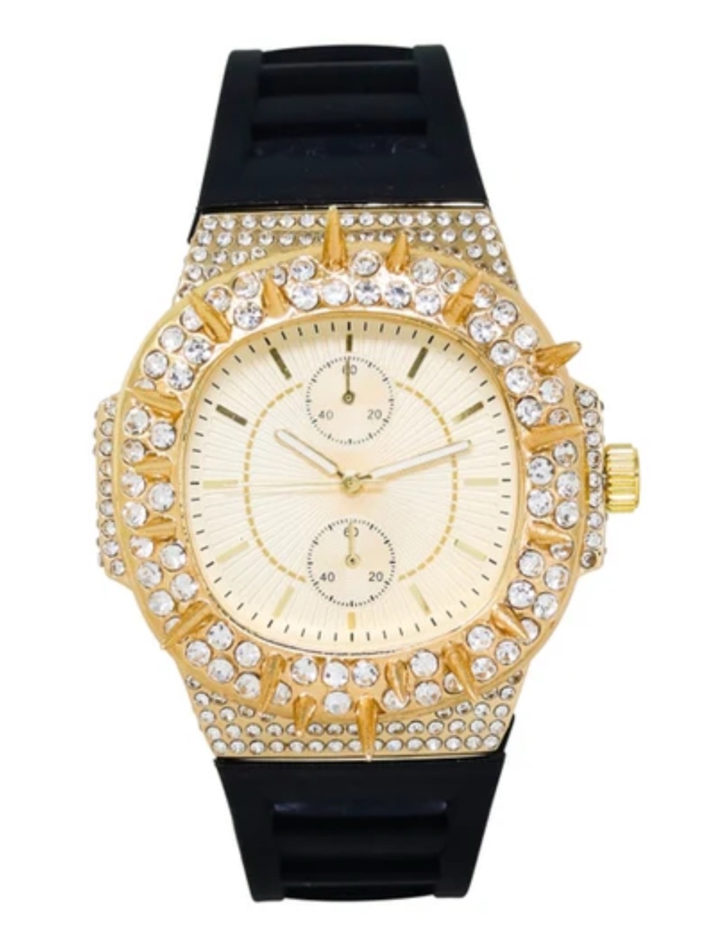 BiBi Men's Gold-Tone Crystal Accent Watch with Black Strap